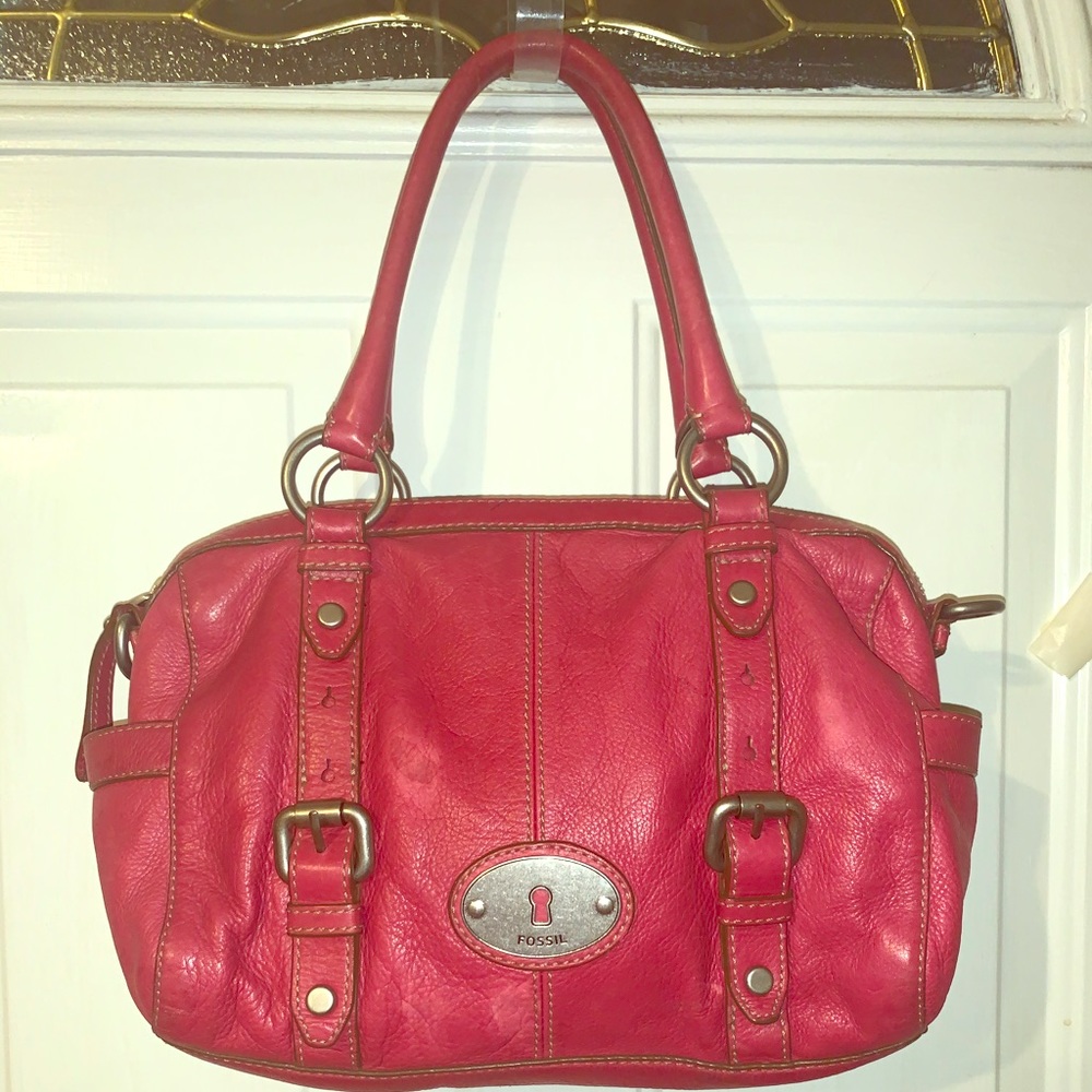 Vintage Red Fossil Leather Handbag